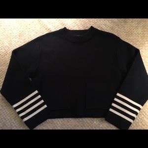 J.O.A. Cropped Sweater, Striped Sleeves, Pockets
